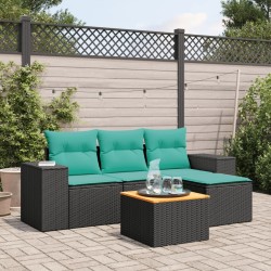 Salon de jardin 5 pcs avec coussins noir résine tressée 