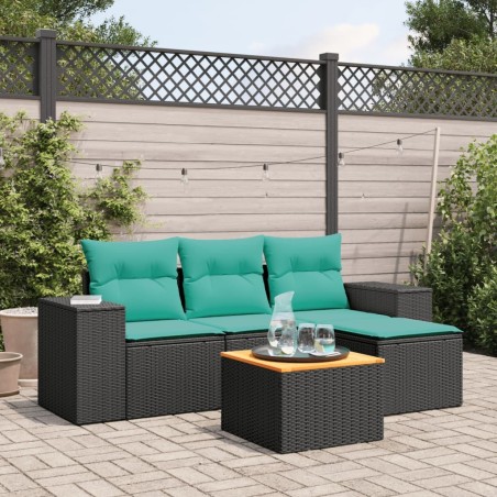 Salon de jardin 5 pcs avec coussins noir résine tressée 