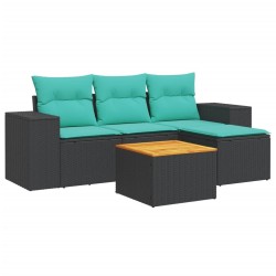 Salon de jardin 5 pcs avec coussins noir résine tressée 