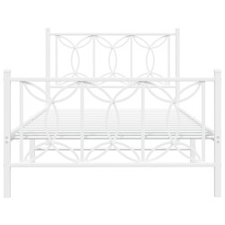 Cadre de lit métal sans matelas et pied de lit blanc 107x203 cm 