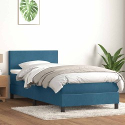 Sommier à lattes de lit et matelas bleu foncé 100x210cm velours 