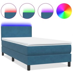 Sommier à lattes de lit et matelas bleu foncé 100x210cm velours 