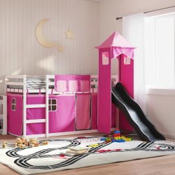Lit superposé sans matelas avec toboggan et rideaux 90x200 cm 
