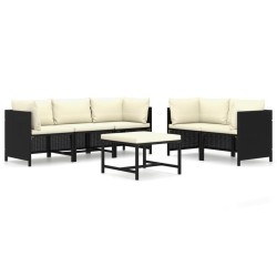Salon de jardin 6 pcs avec coussins Résine tressée Noir 