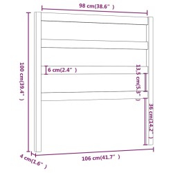 Tête de lit Gris 106x4x100 cm Bois massif de pin 