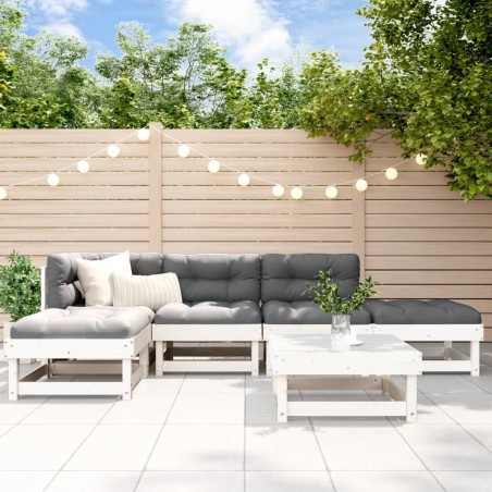 Salon de jardin 6 pcs Blanc Bois de pin massif 