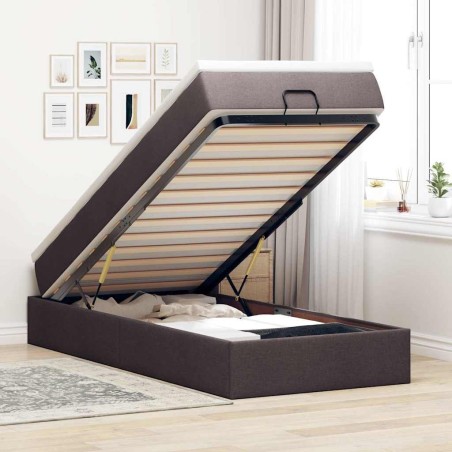 Cadre de lit ottoman avec matelas marron foncé 90x190 cm tissu 