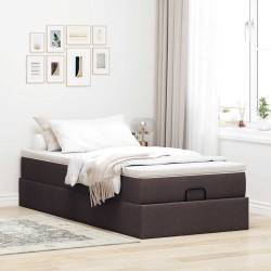 Cadre de lit ottoman avec matelas marron foncé 90x190 cm tissu 