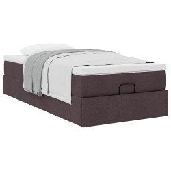 Cadre de lit ottoman avec matelas marron foncé 90x190 cm tissu 