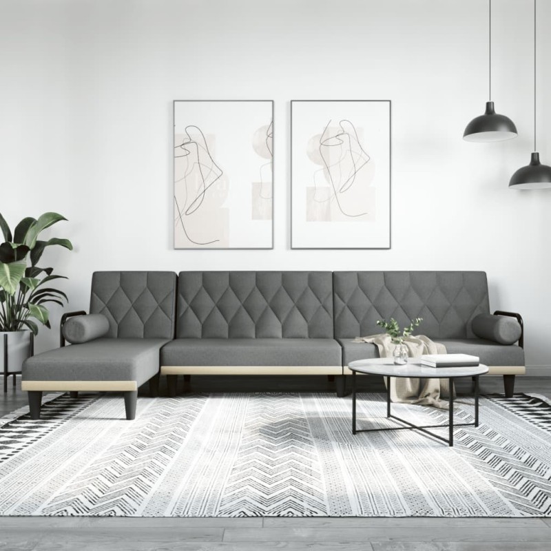 Canapé-lit en forme de L gris foncé 260x140x70 cm tissu 