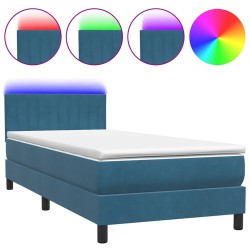Sommier à lattes de lit et matelas bleu foncé 90x220 cm velours 