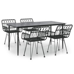 Ensemble à manger de jardin 5 pcs Noir Résine tressée 