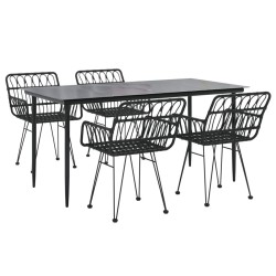 Ensemble à manger de jardin 5 pcs Noir Résine tressée 