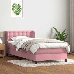 Sommier à lattes de lit avec matelas rose 100x220 cm velours 