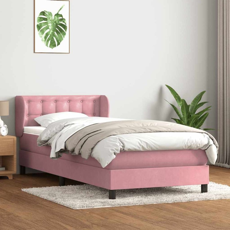 Sommier à lattes de lit avec matelas rose 100x220 cm velours 