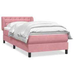 Sommier à lattes de lit avec matelas rose 100x220 cm velours 
