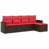 Salon de jardin avec coussins 5 pcs marron résine tressée 