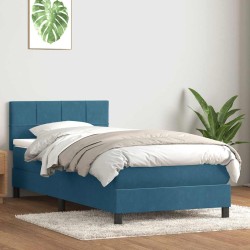 Sommier à lattes de lit et matelas bleu foncé 100x210cm velours 