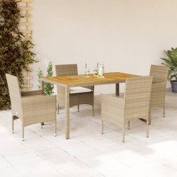 Ensemble à manger de jardin et coussins 5pcs beige rotin acacia 