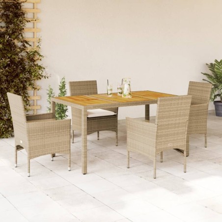 Ensemble à manger de jardin et coussins 5pcs beige rotin acacia 