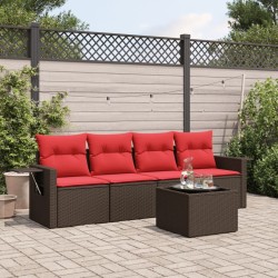 Salon de jardin avec coussins 5 pcs marron résine tressée 