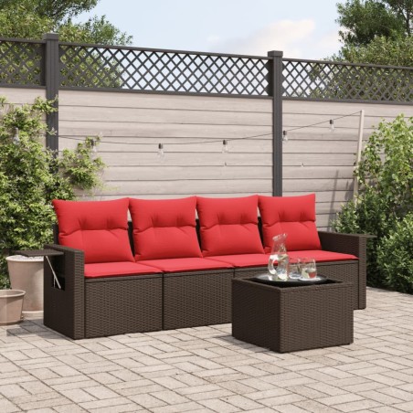 Salon de jardin avec coussins 5 pcs marron résine tressée 
