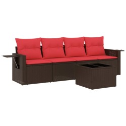 Salon de jardin avec coussins 5 pcs marron résine tressée 