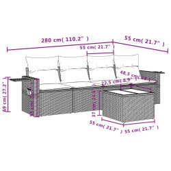 Salon de jardin avec coussins 5 pcs marron résine tressée 