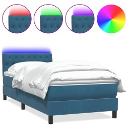 Sommier à lattes de lit et matelas bleu foncé 90x220 cm velours 
