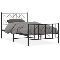 Cadre de lit métal sans matelas et pied de lit noir 100x200 cm 