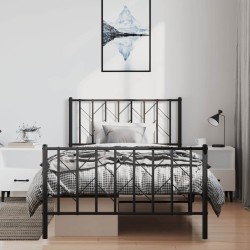 Cadre de lit métal sans matelas et pied de lit noir 100x200 cm 