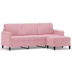 Canapé à 3 places avec repose-pieds Rose 180 cm Velours 
