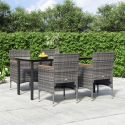 Ensemble à manger de jardin et coussins 5pcs Gris/noir 