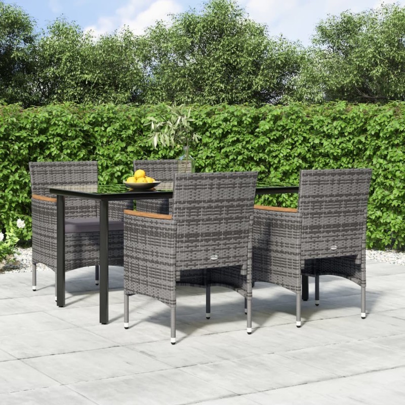 Ensemble à manger de jardin et coussins 5pcs Gris/noir 