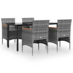 Ensemble à manger de jardin et coussins 5pcs Gris/noir 
