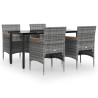 Ensemble à manger de jardin et coussins 5pcs Gris/noir 