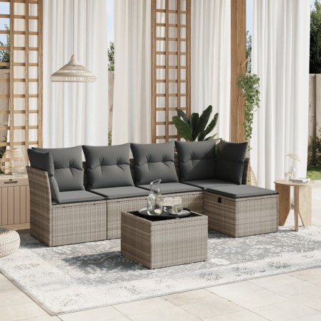 Salon de jardin 6 pcs avec coussins gris clair résine tressée 