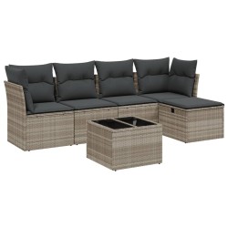 Salon de jardin 6 pcs avec coussins gris clair résine tressée 