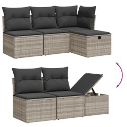 Salon de jardin 6 pcs avec coussins gris clair résine tressée 