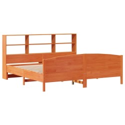 Lit bibliothèque sans matelas cire marron 200x200 cm pin massif 