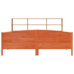 Lit bibliothèque sans matelas cire marron 200x200 cm pin massif 