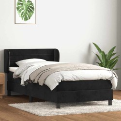 Sommier à lattes de lit avec matelas noir 100x210 cm velours 