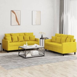 Ensemble de canapés 2 pcs avec coussins Jaune Velours 