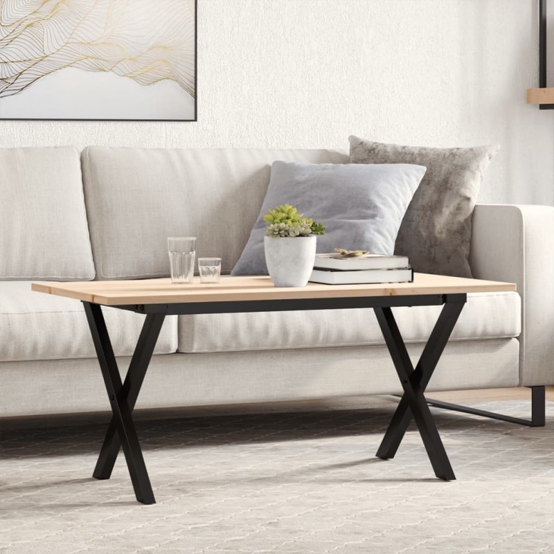 Table basse cadre en X 100x50x45 cm bois de pin massif et acier Table basse cadre en X 100x50x45 cm bois de pin massif et acier