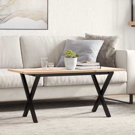 Table basse cadre en X 100x50x45 cm bois de pin massif et acier 