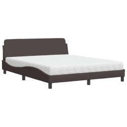 Lit avec matelas marron foncé 160x200 cm tissu 