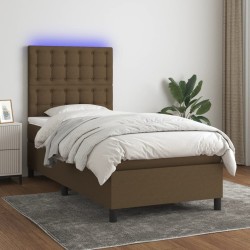 Sommier à lattes de lit et matelas et LED Marron foncé 90x190cm 