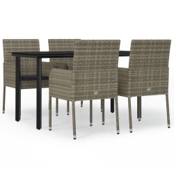 Ensemble à manger de jardin coussins 5 pcs noir et gris 