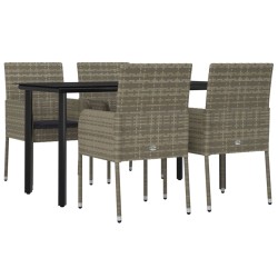 Ensemble à manger de jardin coussins 5 pcs noir et gris 