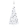 Demi-arbre de Noël artificiel pré-éclairé et boules blanc 210cm 